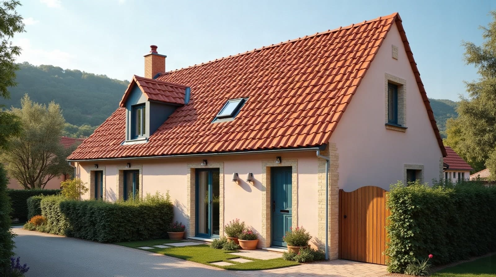 Toiture en tuile canal d'une maison sur les coteaux de Montbeton